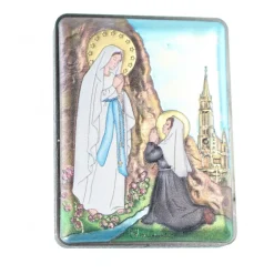 Palais du Rosaire Cadre de l'Apparition de Lourdes en couleur sur bois 5x7cm^ Cadre Religieux