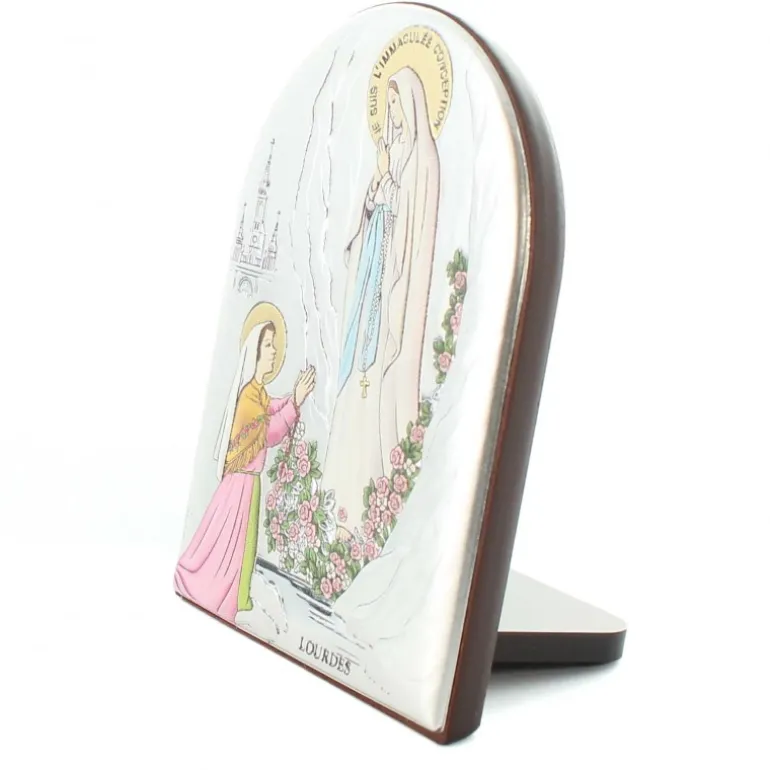 Palais du Rosaire Cadre de l'Apparition de Lourdes en métal argenté et coloré 10x7cm^ Cadre Religieux