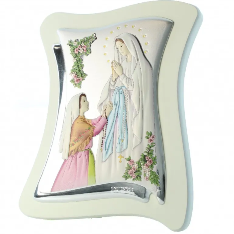 Palais du Rosaire Cadre de l'Apparition de Lourdes en couleur sur métal et bois 12x10cm^ Cadre Religieux