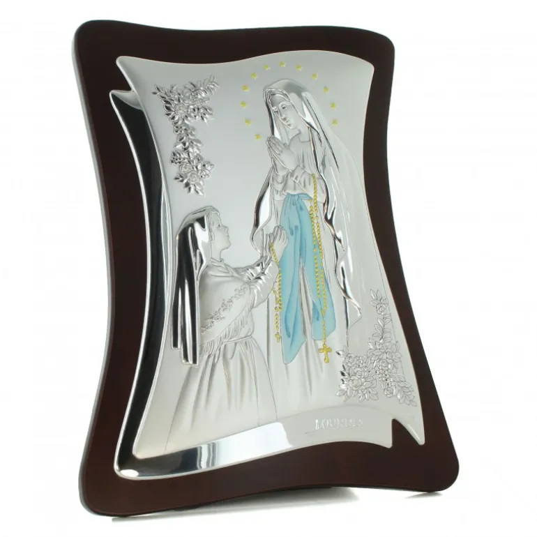 Palais du Rosaire Cadre de l'Apparition sur plaque argentée et bois 34cm^ Cadre Religieux