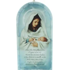 Palais du Rosaire Cadre en bois de la Vierge à l'Enfant avec la prière de l'Ave Maria 24cm^ Cadre Religieux
