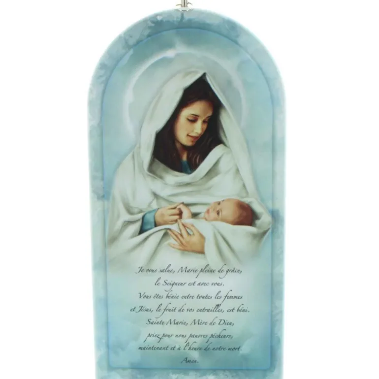 Palais du Rosaire Cadre en bois de la Vierge à l'Enfant avec la prière de l'Ave Maria 24cm^ Cadre Religieux