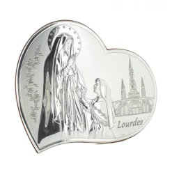 Palais du Rosaire Cadre en forme de coeur de l'Apparition de Lourdes en métal argenté 21x17cm^ Cadre Religieux