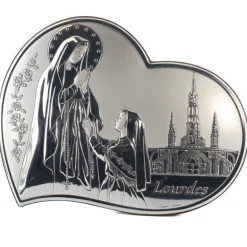 Palais du Rosaire Cadre en forme de coeur de l'Apparition de Lourdes en métal argenté 21x17cm^ Cadre Religieux