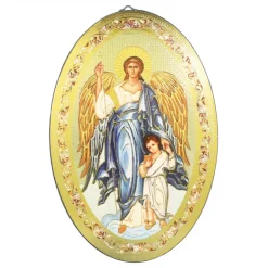 Palais du Rosaire Cadre ovale Ange Gardien sur bois de 18x12cm^ Cadre Religieux