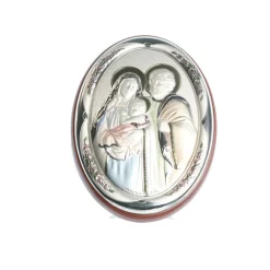 Palais du Rosaire Cadre ovale de la Sainte Famille en bois et argent 11cm^ Cadre Religieux