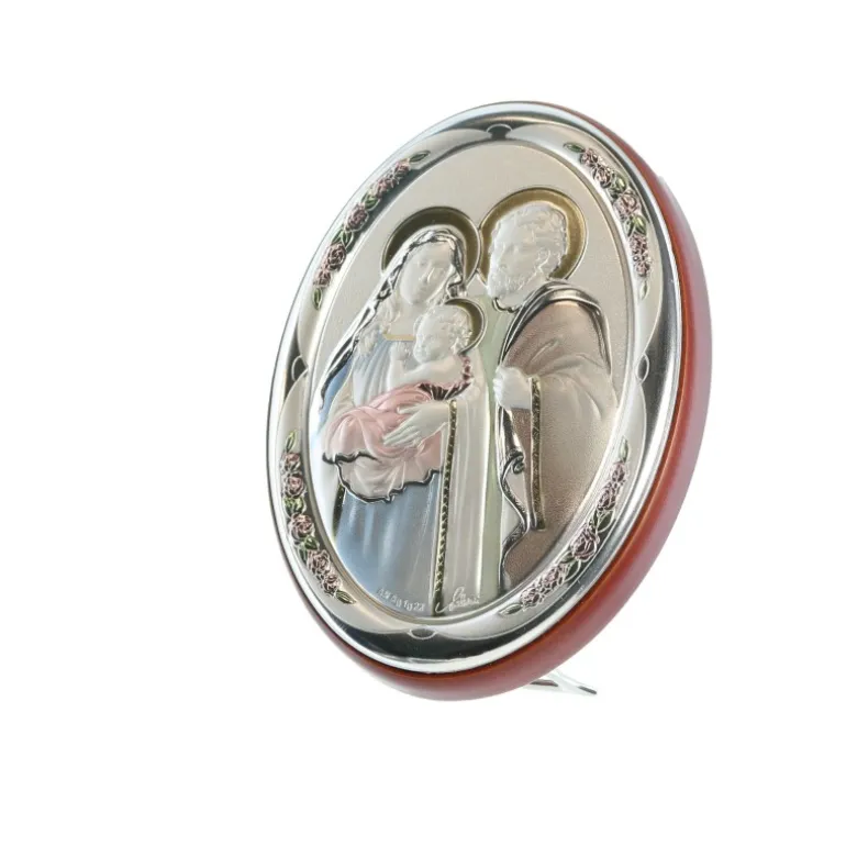 Palais du Rosaire Cadre ovale de la Sainte Famille en bois et argent 11cm^ Cadre Religieux