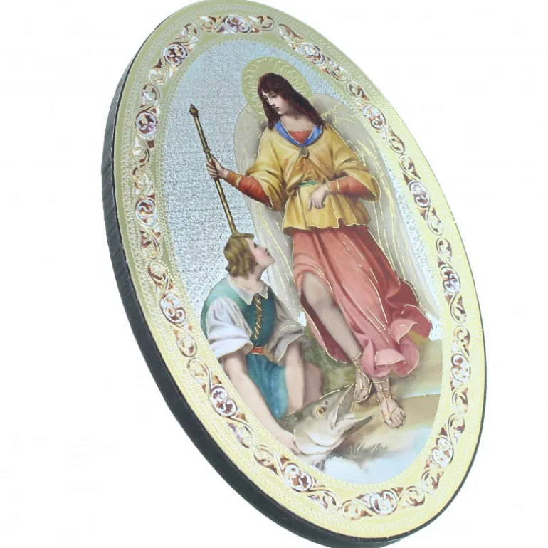 Palais du Rosaire Cadre ovale Saint Raphaël sur bois de 18x12cm^ Cadre Religieux