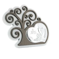 Palais du Rosaire Cadre pour communion avec coeur et arbre de vie en argent 15x13cm^ Communion | Cadre Religieux