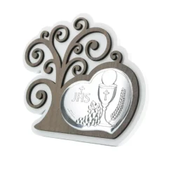 Palais du Rosaire Cadre pour communion avec coeur et arbre de vie en argent 15x13cm^ Communion | Cadre Religieux