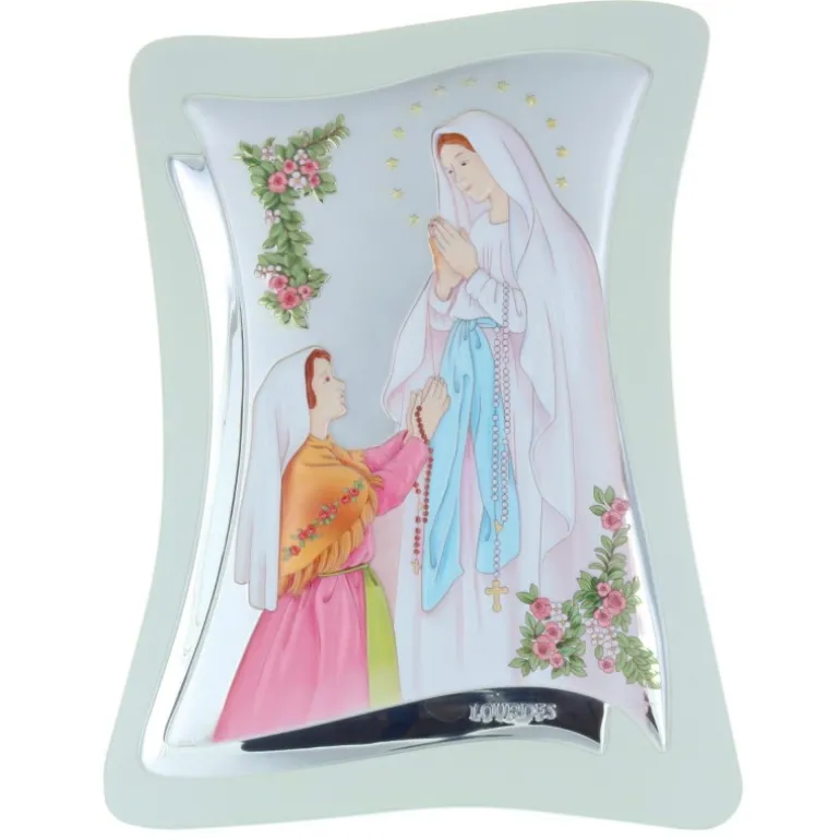 Palais du Rosaire Cadre religieux Apparition de Lourdes bain argentée coloré 21 x 32,5cm^ Cadre Religieux