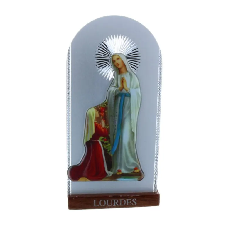 Palais du Rosaire Cadre religieux argenté et Apparition de Lourdes colorée brillante 8,2 x 17 cm^ Cadre Religieux