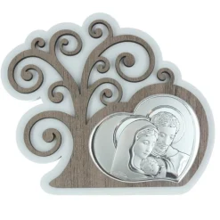 Palais du Rosaire Cadre religieux avec un Arbre de Vie et la Sainte Famille en bain Argent 14 x 12cm^ Cadre Religieux