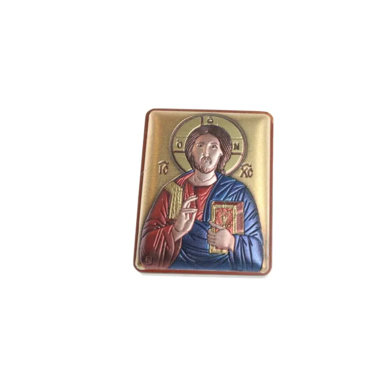 Palais du Rosaire Cadre religieux Christ Pantocrate sur plaque métal 5x7cm^ Cadre Religieux