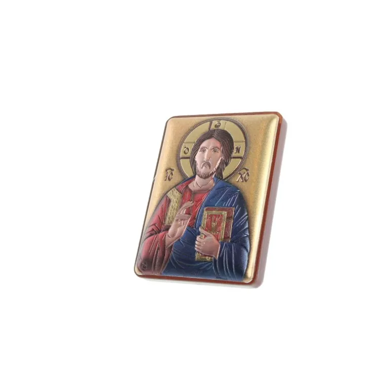 Palais du Rosaire Cadre religieux Christ Pantocrate sur plaque métal 5x7cm^ Cadre Religieux
