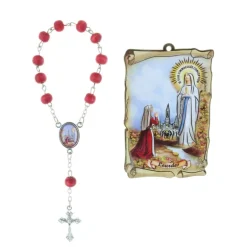 Palais du Rosaire Cadre religieux en bois Apparition de Lourdes 5 x 7,5 cm et Dizainier parfumé à la rose^ Cadre Religieux