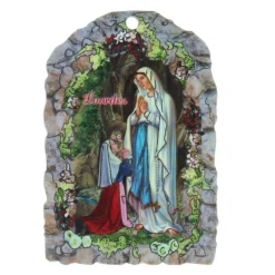 Palais du Rosaire Cadre religieux en bois Apparition de Lourdes et dizainier parfum à la rose 5 x 7 cm^ Cadre Religieux