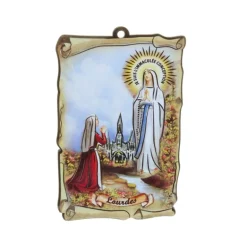 Palais du Rosaire Cadre religieux en bois Apparition de Lourdes 5 x 7,5 cm et Dizainier parfumé à la rose^ Cadre Religieux