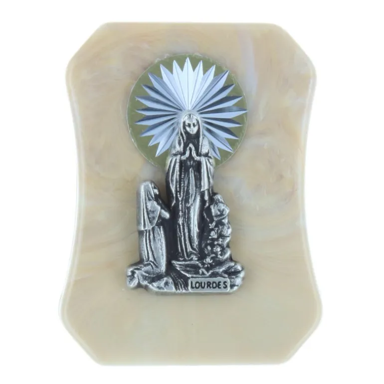 Palais du Rosaire Cadre religieux en résine Apparition de Lourdes argentée 4,5 x 6 cm^ Cadre Religieux