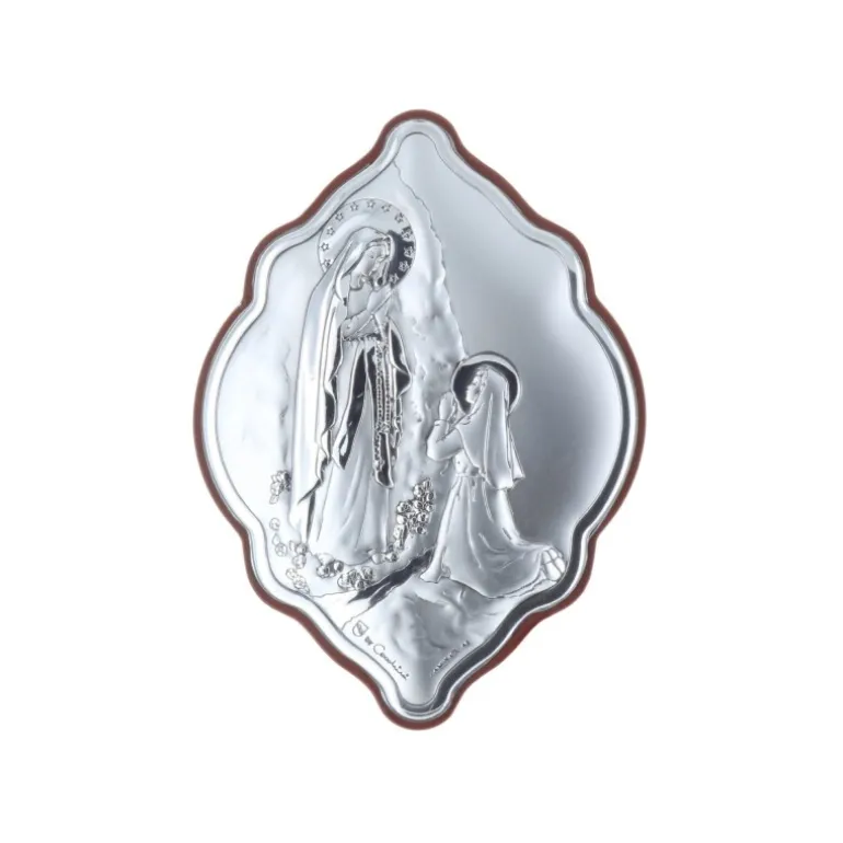 Palais du Rosaire Cadre religieux original Apparition de Lourdes argentée 7 x 10 cm^ Cadre Religieux