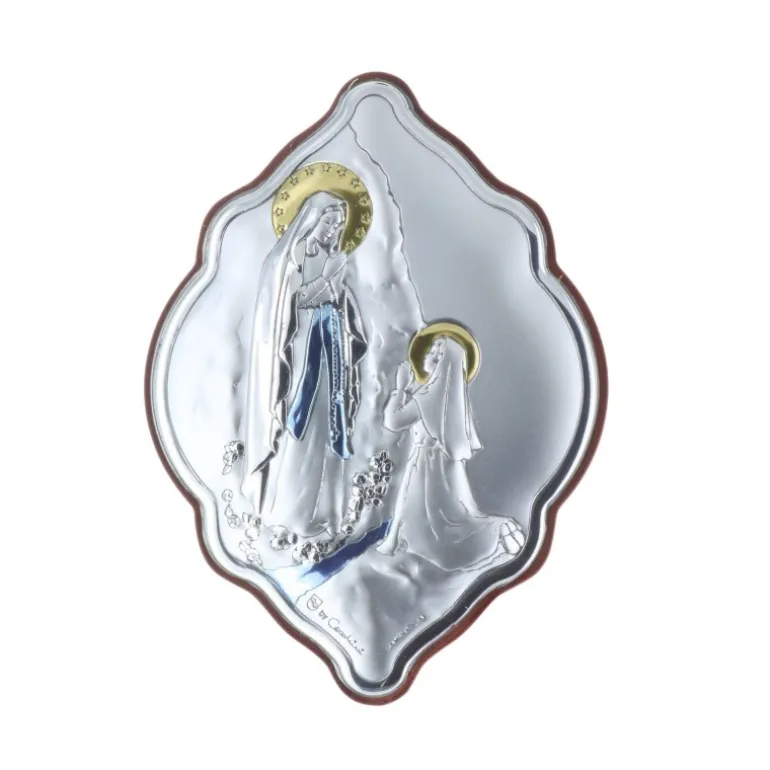 Palais du Rosaire Cadre religieux original Apparition de Lourdes argentée coloré 7 x 10 cm^ Cadre Religieux