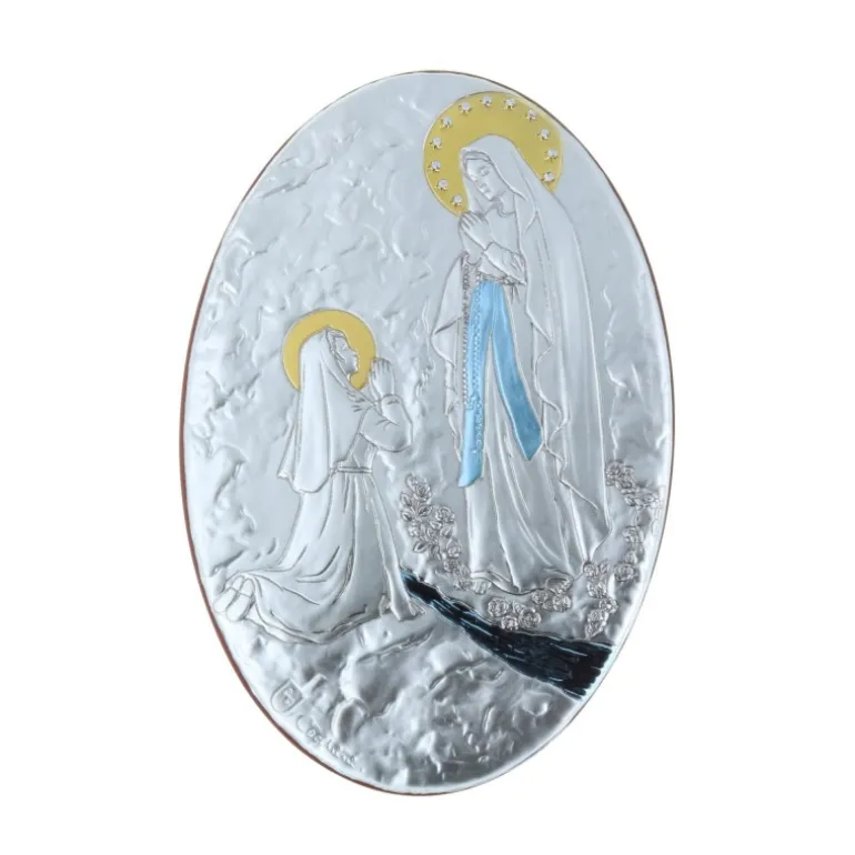 Palais du Rosaire Cadre religieux ovale Apparition de Lourdes dorée coloré 16,5 x 24 cm^ Cadre Religieux