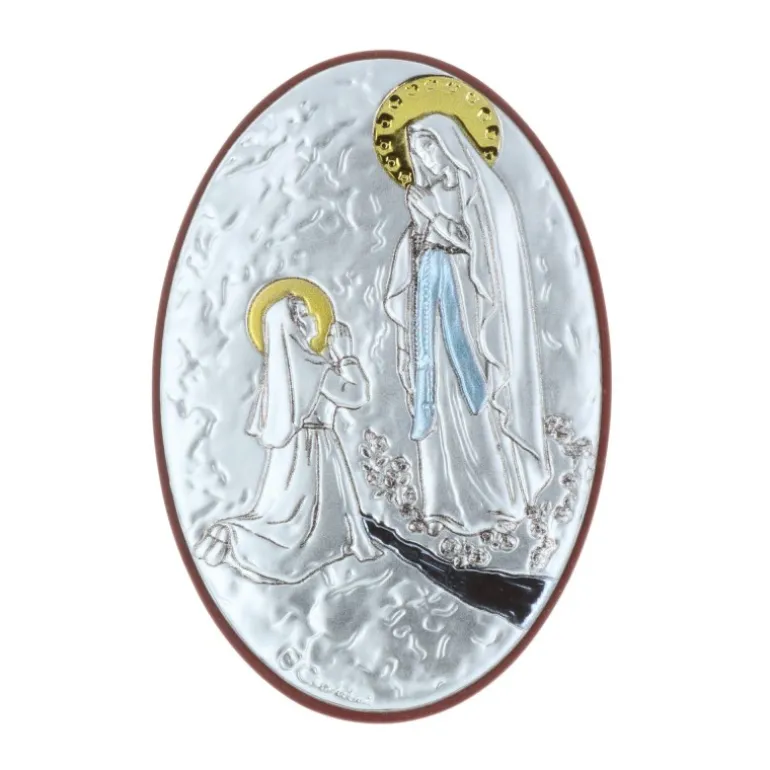 Palais du Rosaire Cadre religieux ovale Apparition de Lourdes argentée 5 x 7 cm^ Cadre Religieux