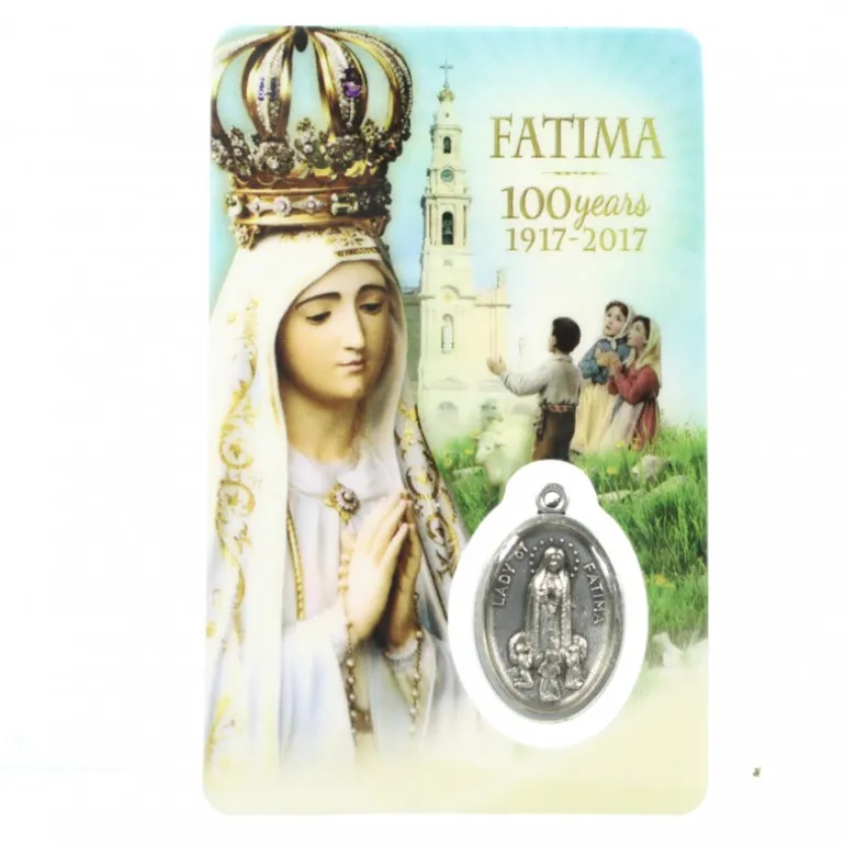 Palais du Rosaire Carte de prière de la Vierge de Fatima avec médaille^ Croix Religieuse | Image Religieuse