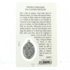 Palais du Rosaire Carte de prière de la Vierge de Fatima avec médaille^ Croix Religieuse | Image Religieuse