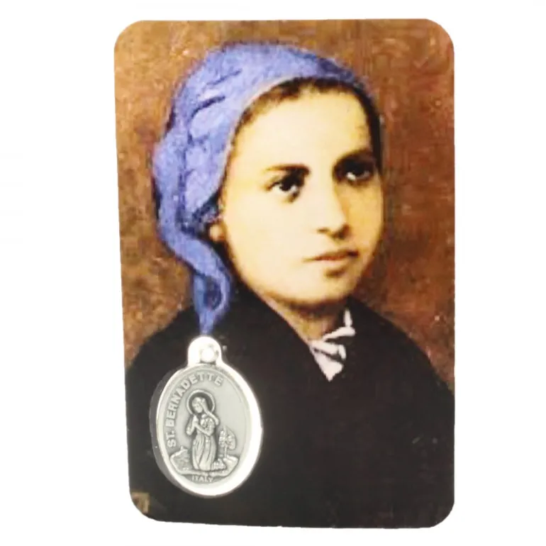 Palais du Rosaire Carte De Prière de l'Apparition de Lourdes et Sainte Bernadette Avec Médaille^ Image Religieuse