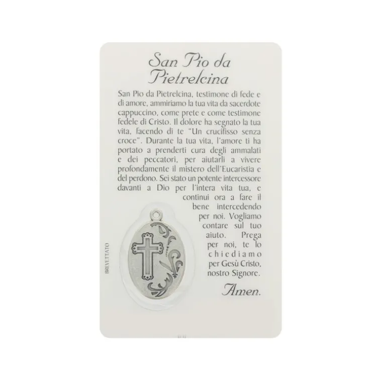 Palais du Rosaire Carte de prière de Padre Pio avec médaille^ Image Religieuse