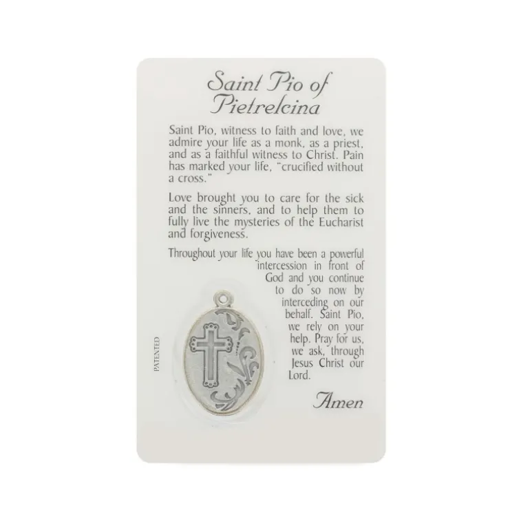 Palais du Rosaire Carte de prière de Padre Pio avec médaille^ Image Religieuse