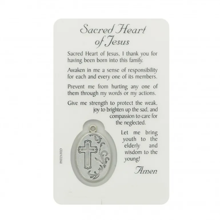 Palais du Rosaire Carte de prière de Sacré Coeur de Jésus avec médaille^ Image Religieuse