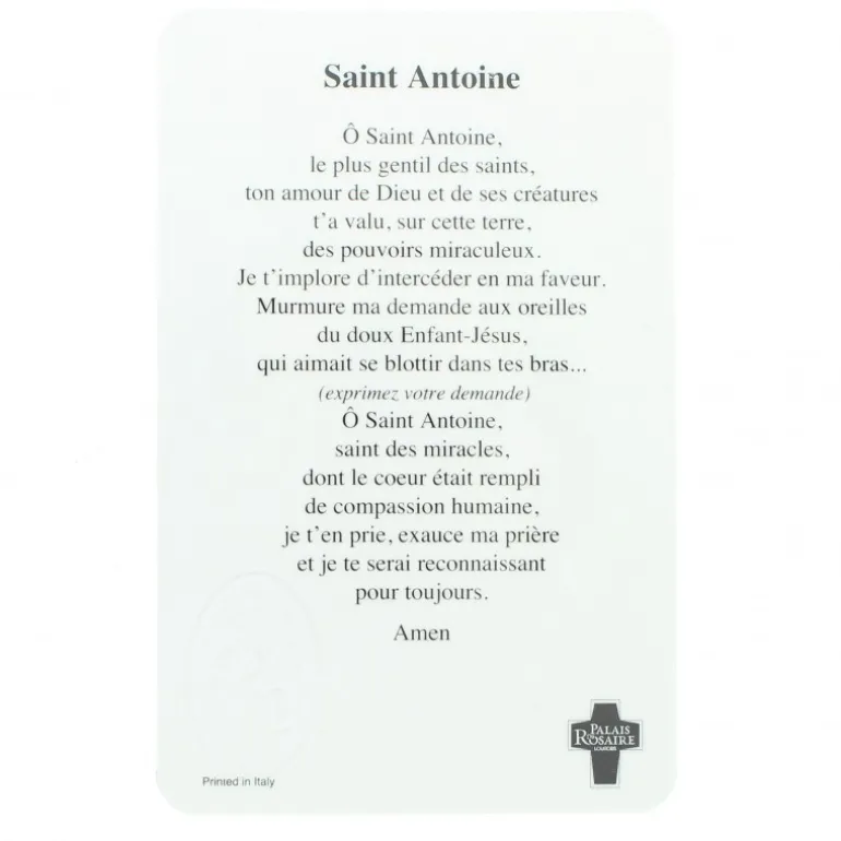 Palais du Rosaire Carte de prière de Saint Antoine^ Image Religieuse