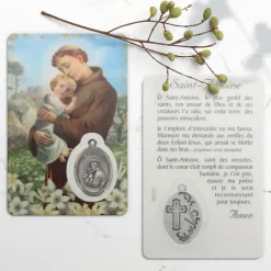 Palais du Rosaire Carte de prière de Saint Antoine avec médaille^ Image Religieuse