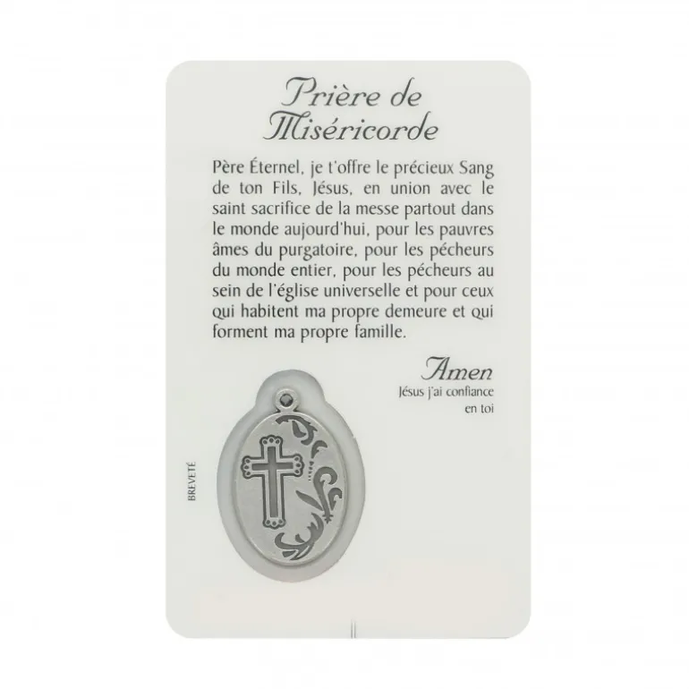 Palais du Rosaire Carte de prière Jésus Miséricordieux avec médaille^ Image Religieuse