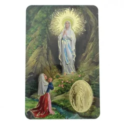 Palais du Rosaire Carte de prière l'Apparition avec médaille^ Image Religieuse