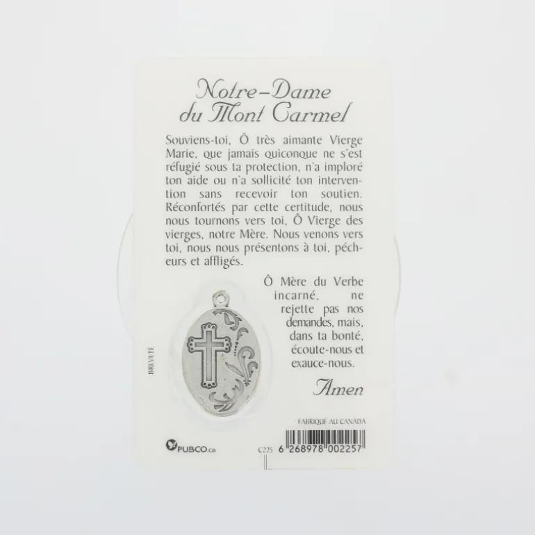 Palais du Rosaire Carte de prière Notre-Dame de Mont Carmel avec médaille^ Image Religieuse