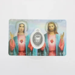 Palais du Rosaire Carte de prière Sacré Coeur de Jésus et Marie avec médaille^ Image Religieuse