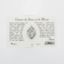 Palais du Rosaire Carte de prière Sacré Coeur de Jésus et Marie avec médaille^ Image Religieuse