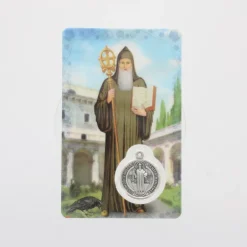 Palais du Rosaire Carte de prière Saint Benoît avec médaille^ Image Religieuse