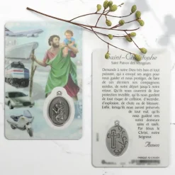 Palais du Rosaire Carte de prière Saint Christophe avec médaille^ Image Religieuse
