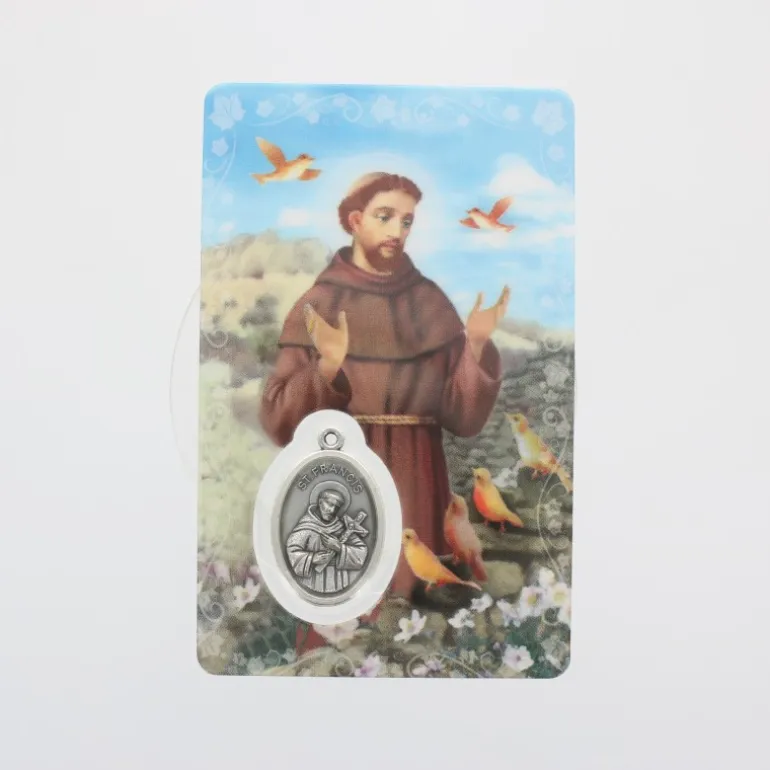 Palais du Rosaire Carte de prière Saint François d'Assise avec médaille^ Image Religieuse