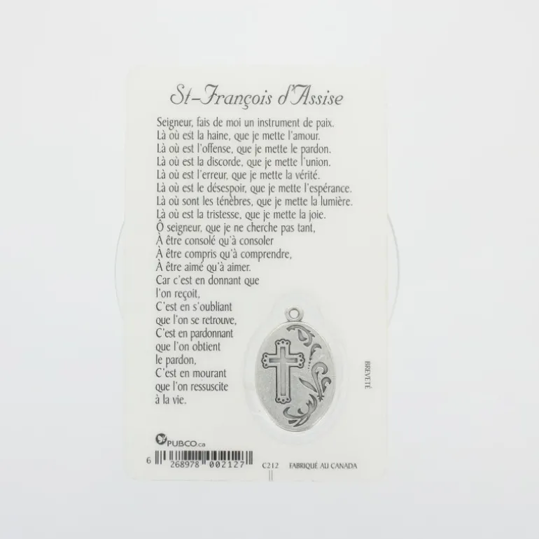Palais du Rosaire Carte de prière Saint François d'Assise avec médaille^ Image Religieuse