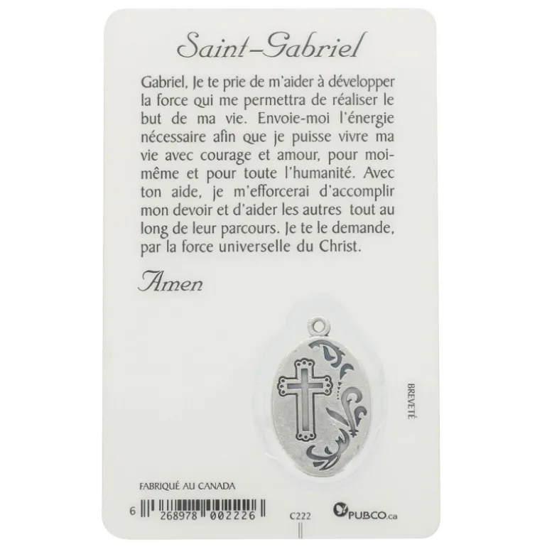 Palais du Rosaire Carte de prière Saint Gabriel avec médaille^ Image Religieuse