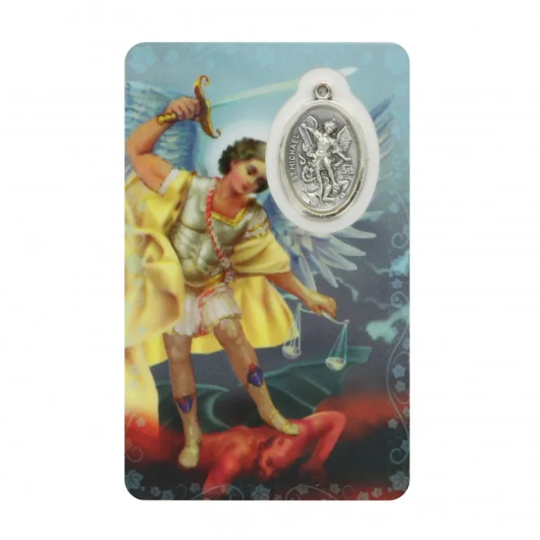 Palais du Rosaire Carte de prière Saint Michel avec médaille^ Image Religieuse