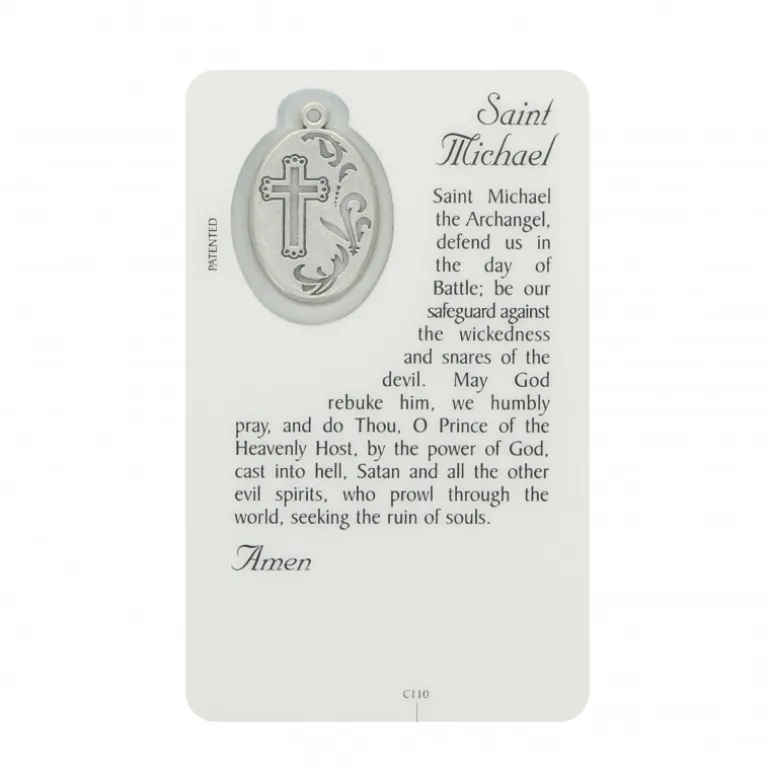 Palais du Rosaire Carte de prière Saint Michel avec médaille^ Image Religieuse