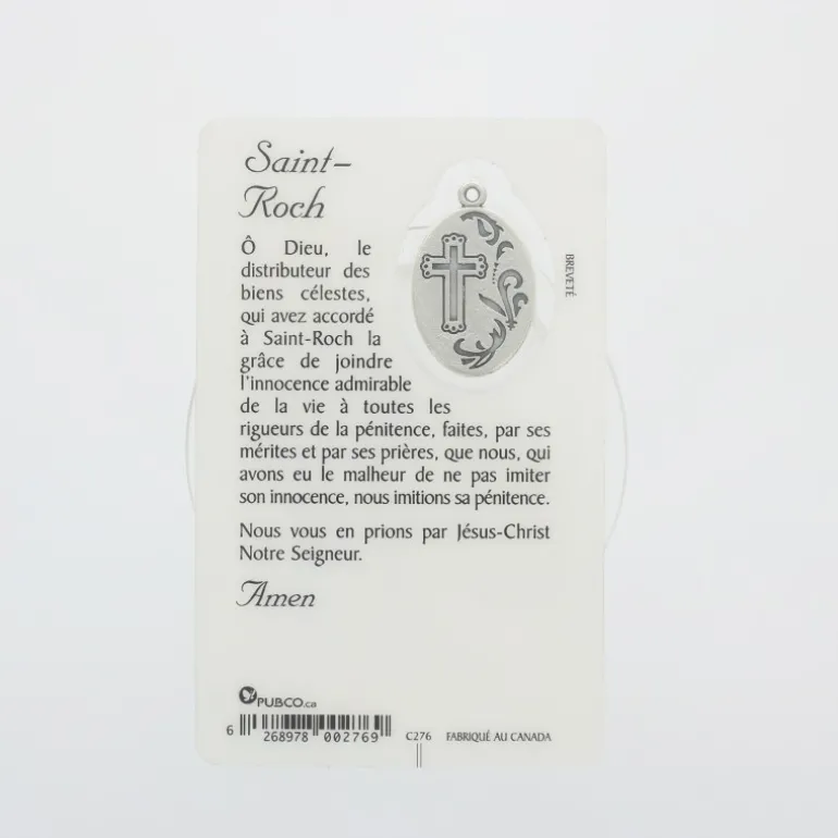 Palais du Rosaire Carte de prière Saint Roch avec médaille^ Image Religieuse