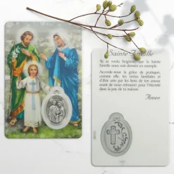 Palais du Rosaire Carte de prière Sainte Famille avec médaille^ Image Religieuse