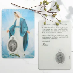 Palais du Rosaire Carte de prière Vierge Miraculeuse avec médaille^ Image Religieuse